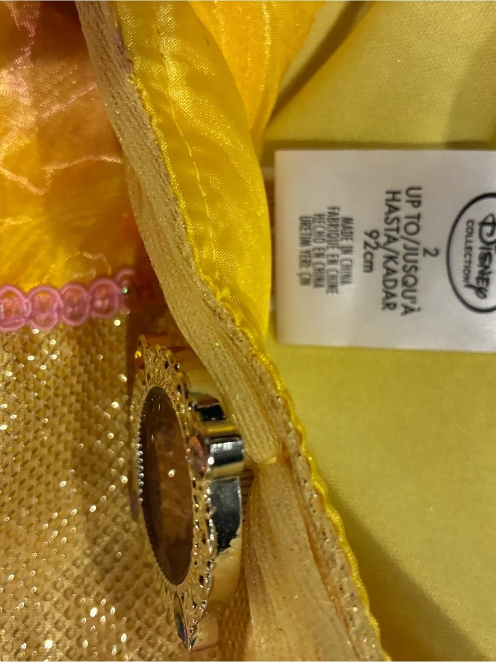 Disney Belle Yellow Princess Tulle Dress with Pink Rose Accents